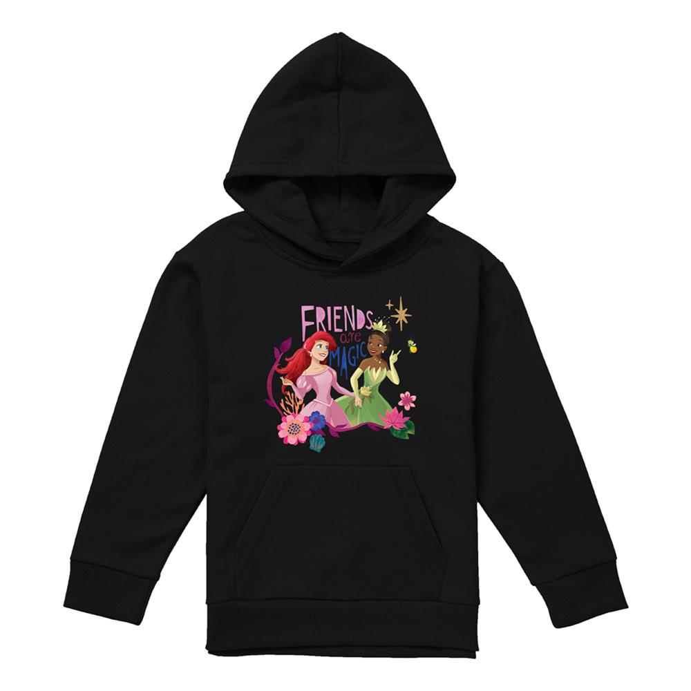Black - Front - Disney Princess Childrens-Kids Friends Are Magic Ariel And Tiana Heather Hoodie