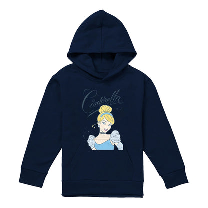 Navy - Front - Cinderella Childrens-Kids Headshot With Fancy Script Hoodie