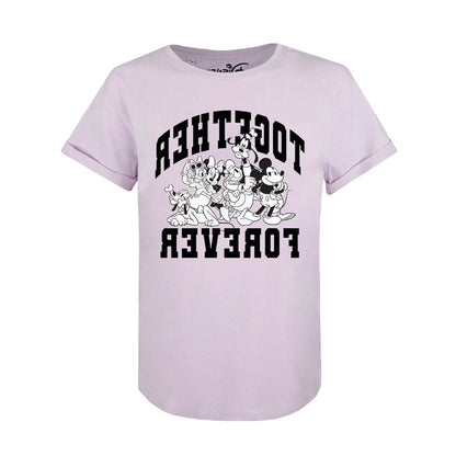 Lavender - Front - Mickey Mouse & Friends Womens-Ladies Together Roll Sleeve T-Shirt