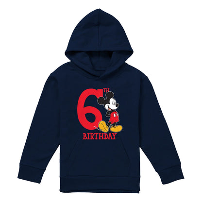 Navy - Front - Disney Childrens-Kids Mickey Mouse 6th Birthday Hoodie