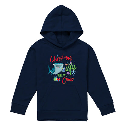 Navy - Front - Finding Nemo Childrens-Kids Christmas Here We Come Dory And Destiny Hoodie