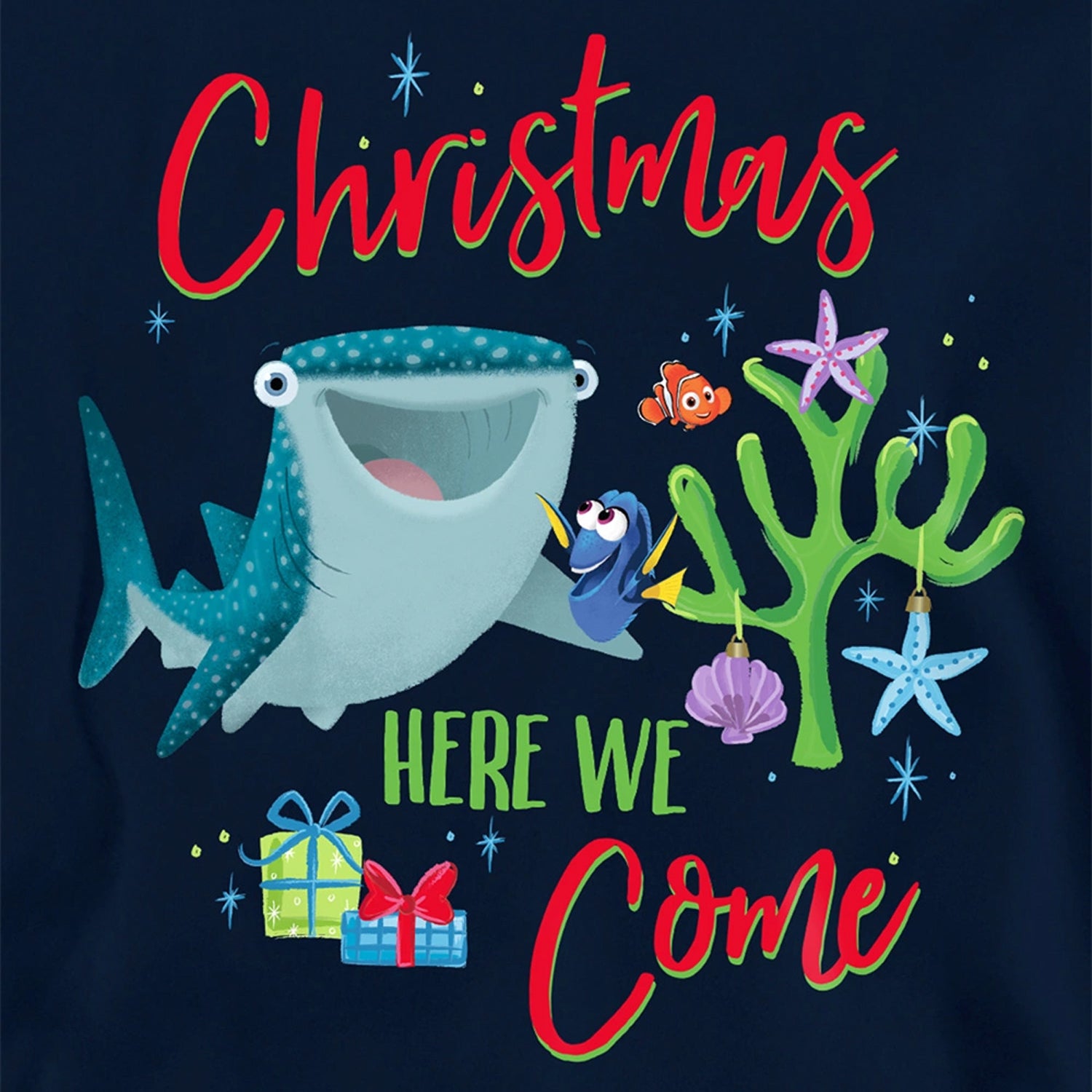 Navy - Side - Finding Nemo Childrens-Kids Christmas Here We Come Dory And Destiny Hoodie