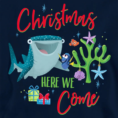 Navy - Side - Finding Nemo Childrens-Kids Christmas Here We Come Dory And Destiny Hoodie