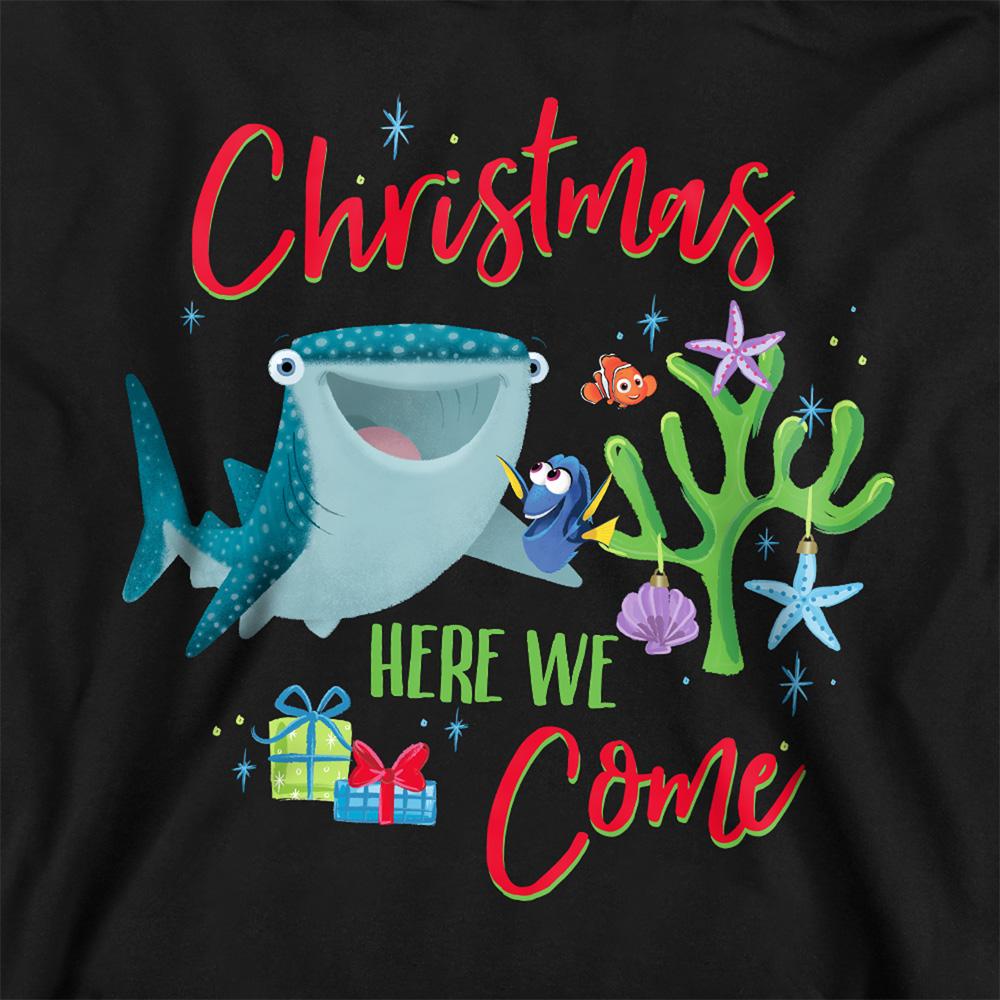 Black - Side - Finding Nemo Childrens-Kids Christmas Here We Come Dory And Destiny Hoodie