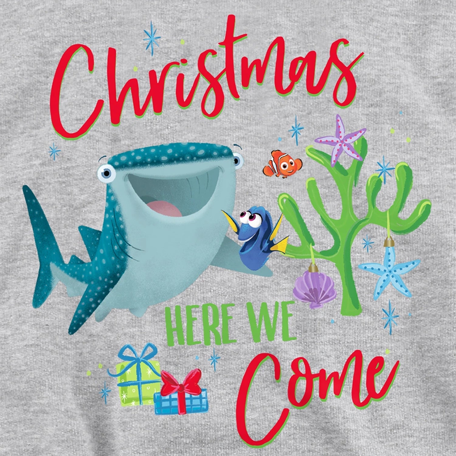 Athletic Heather - Side - Finding Nemo Childrens-Kids Christmas Here We Come Dory And Destiny Hoodie