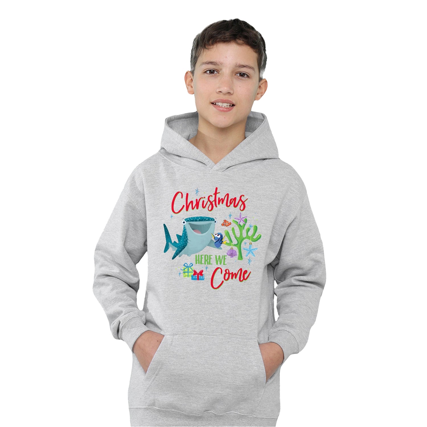 Athletic Heather - Lifestyle - Finding Nemo Childrens-Kids Christmas Here We Come Dory And Destiny Hoodie