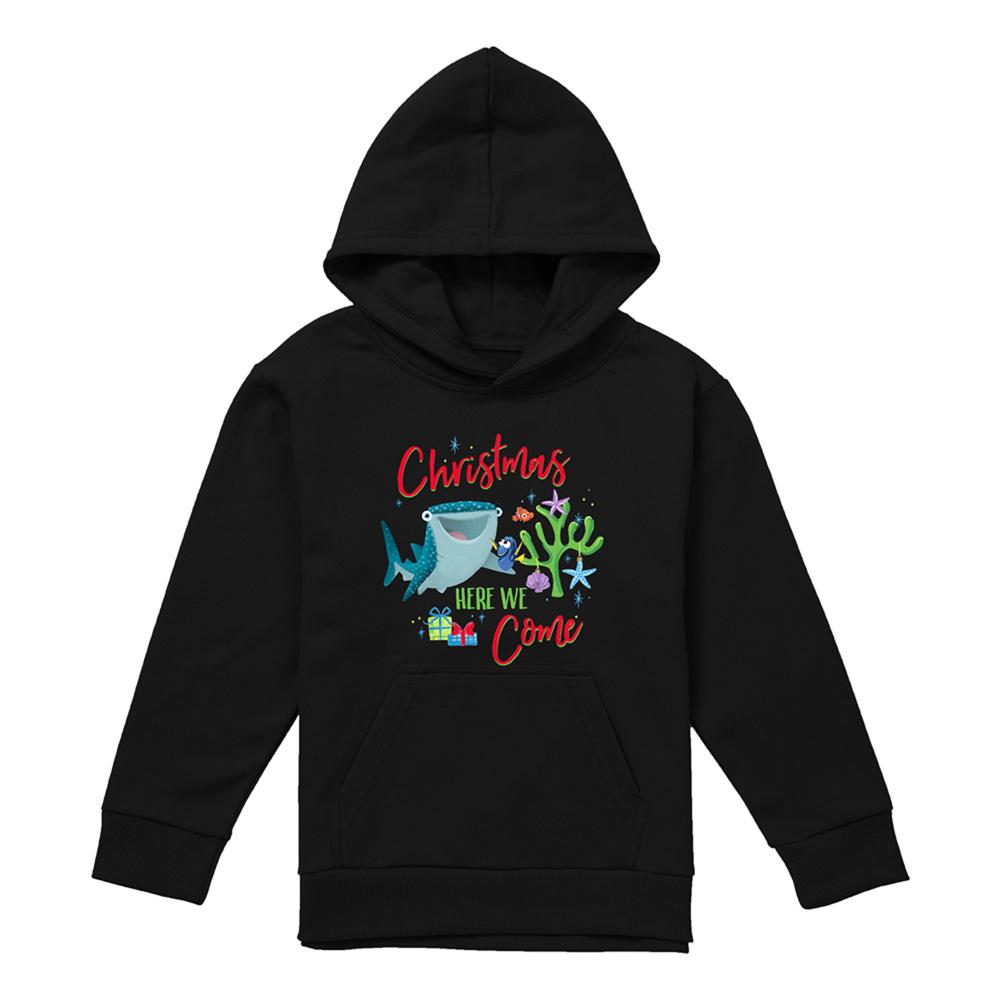 Black - Front - Finding Nemo Childrens-Kids Christmas Here We Come Dory And Destiny Hoodie