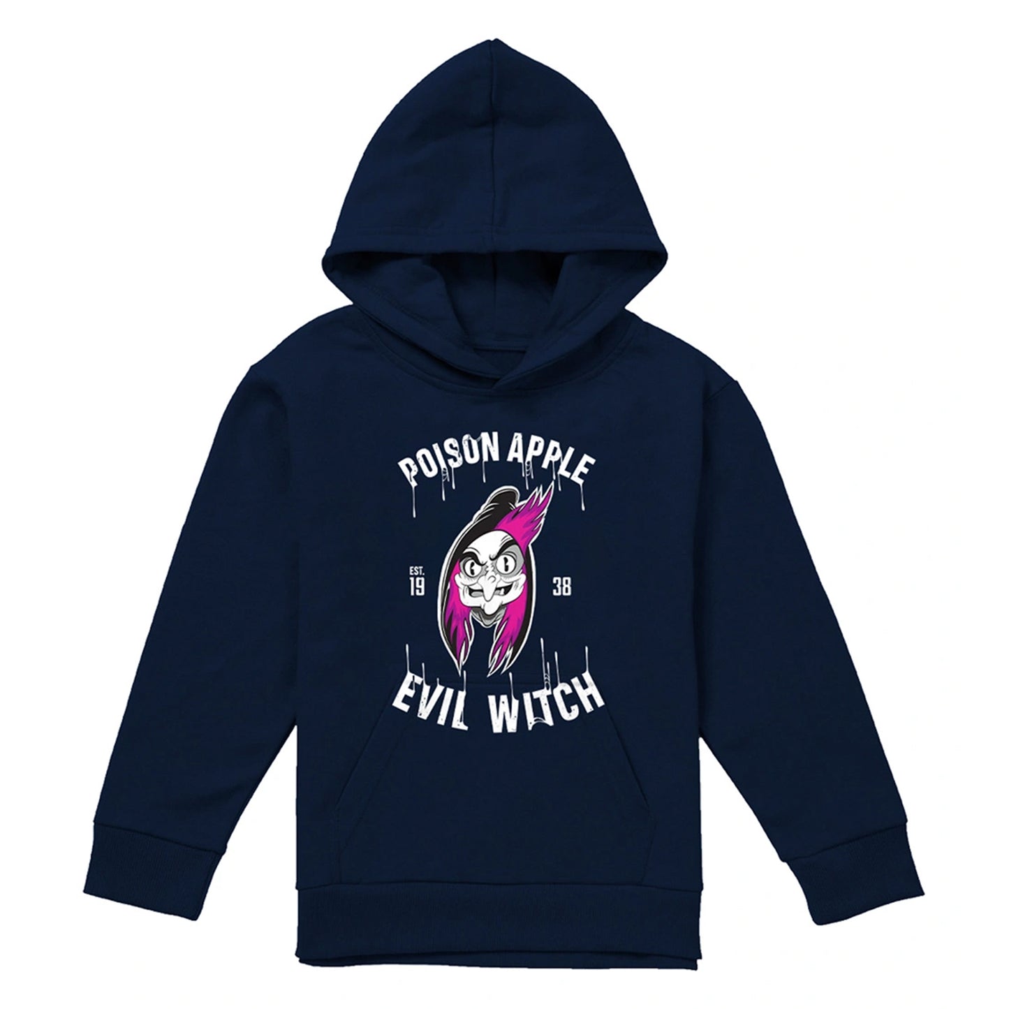 Navy - Front - Snow White Childrens-Kids Poison Apple Est 1938 Evil Witch Hoodie
