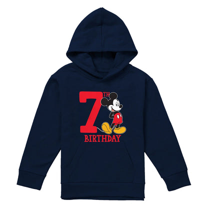 Navy - Front - Disney Childrens-Kids Mickey Mouse Shirt 7th Birthday Hoodie