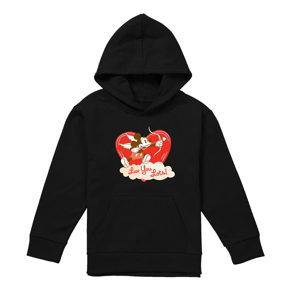 Black - Front - Disney Childrens-Kids Luv You Lots! Mickey Mouse Vintage Valentine`s Day Hoodie