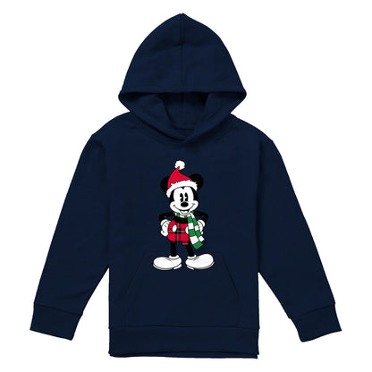 Navy - Front - Disney Childrens-Kids Mickey Mouse Tartan Christmas Hoodie