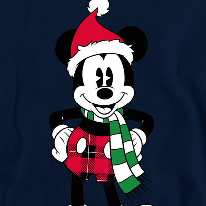 Navy - Side - Disney Childrens-Kids Mickey Mouse Tartan Christmas Hoodie