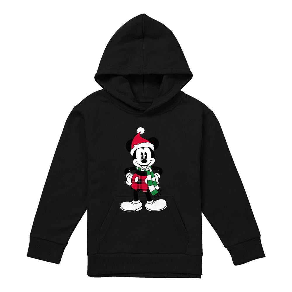 Black - Front - Disney Childrens-Kids Mickey Mouse Tartan Christmas Hoodie