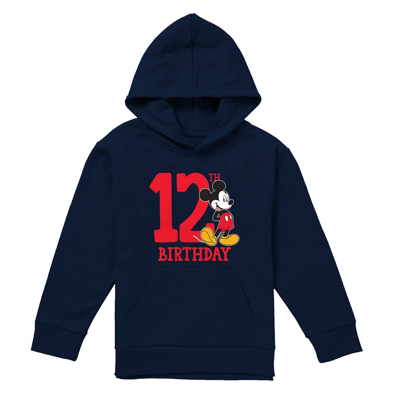 Navy - Front - Disney Childrens-Kids Mickey Mouse Shirt 12th Birthday Hoodie