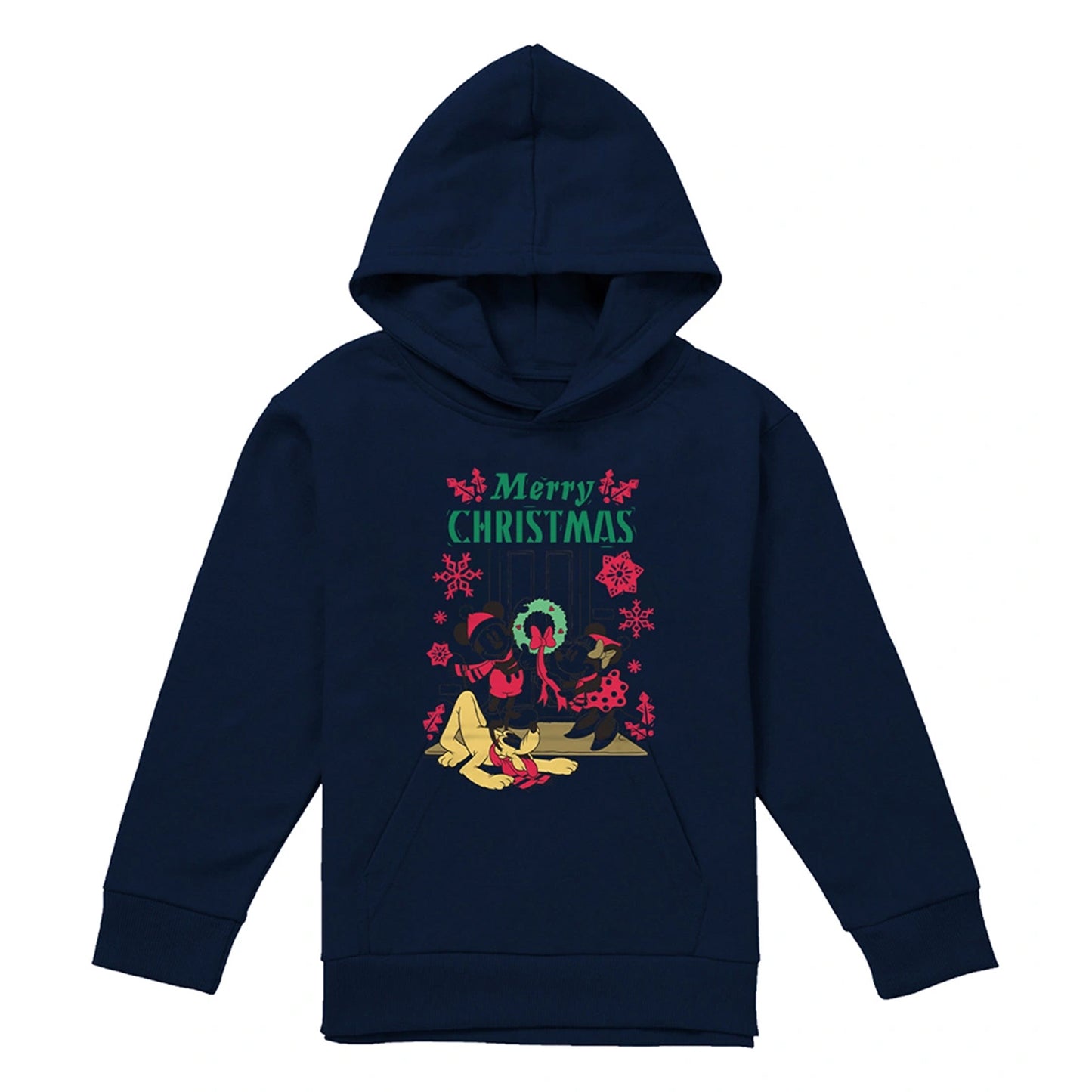 Navy - Front - Disney Childrens-Kids Mickey & Minnie Mouse Wreath Christmas Hoodie
