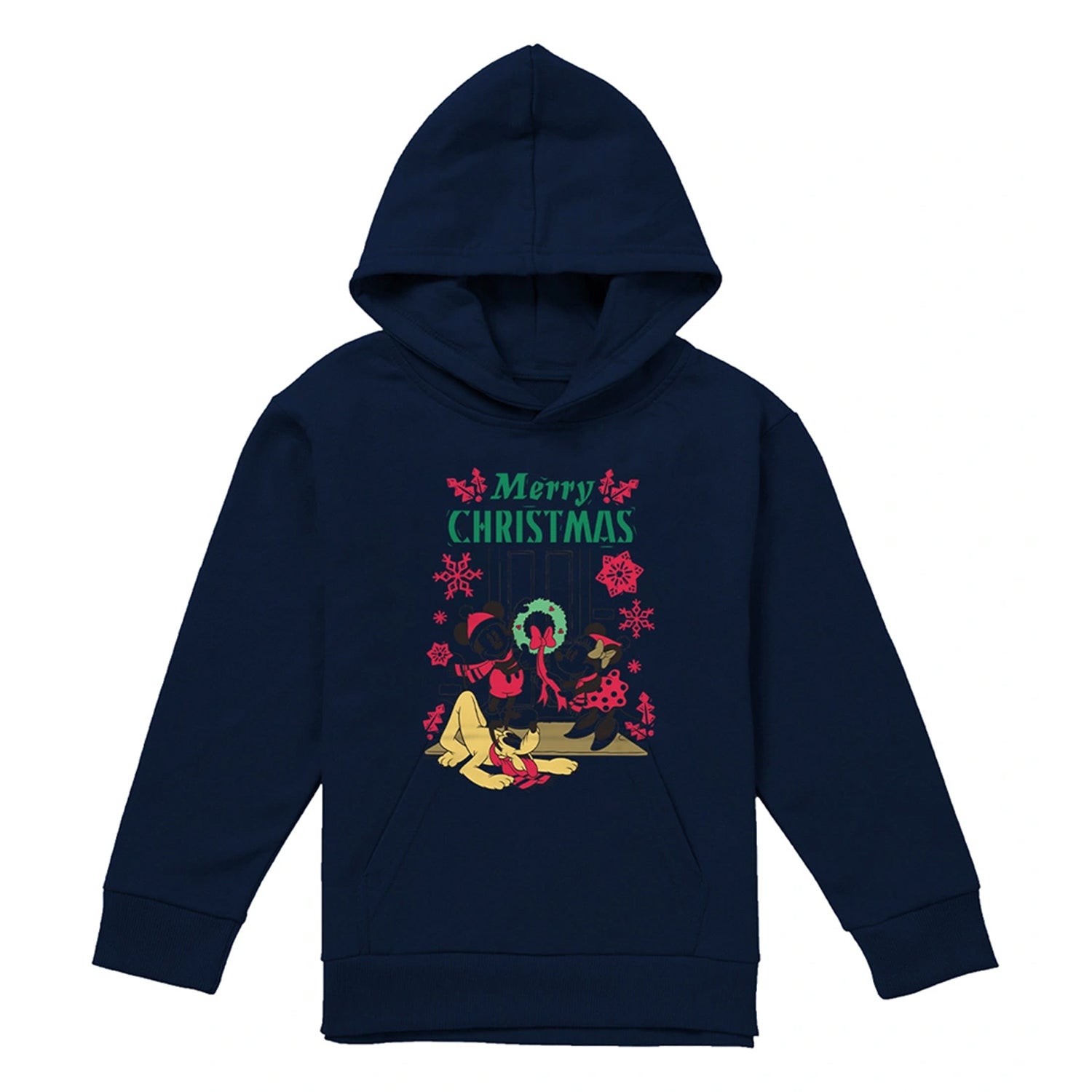 Navy - Front - Disney Childrens-Kids Mickey & Minnie Mouse Wreath Christmas Hoodie