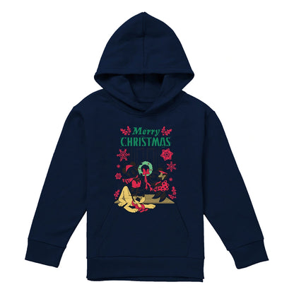 Navy - Front - Disney Childrens-Kids Mickey & Minnie Mouse Wreath Christmas Hoodie
