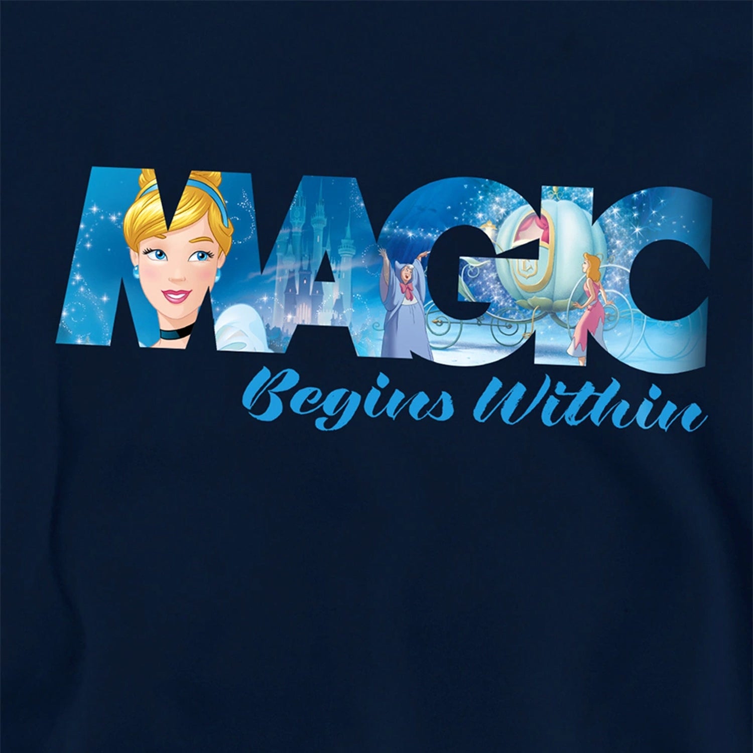 Navy - Side - Cinderella Childrens-Kids Magic Begins Within Hoodie