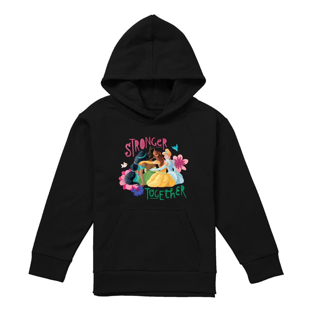 Black - Front - Disney Princess Childrens-Kids Stronger Together Jasmine, Tiana And Belle Hoodie