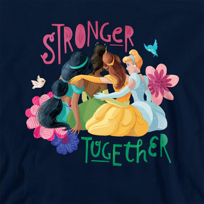Navy - Side - Disney Princess Childrens-Kids Stronger Together Jasmine, Tiana And Belle Hoodie