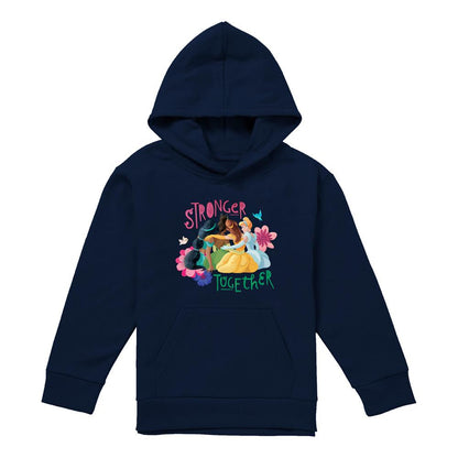 Navy - Front - Disney Princess Childrens-Kids Stronger Together Jasmine, Tiana And Belle Hoodie