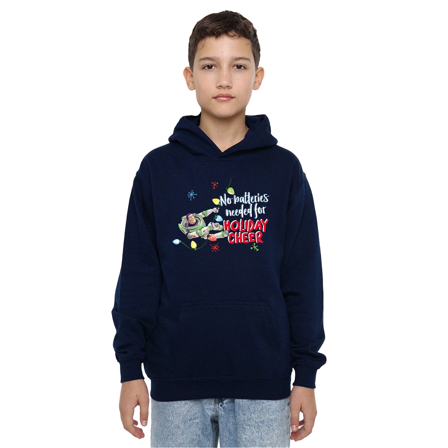 Navy - Side - Toy Story Childrens-Kids No Batteries Needed Holiday Cheer Buzz Lightyear Hoodie