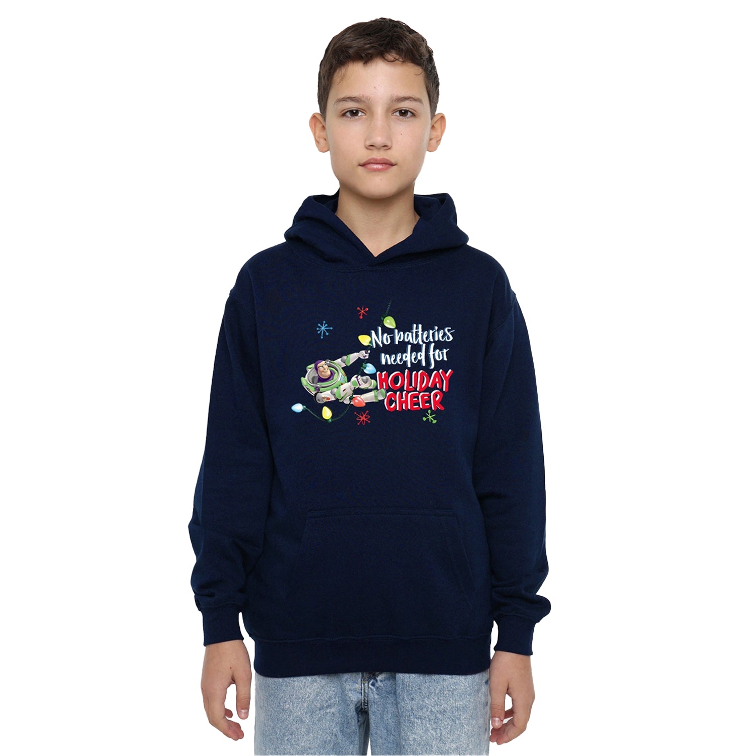 Navy - Side - Toy Story Childrens-Kids No Batteries Needed Holiday Cheer Buzz Lightyear Hoodie