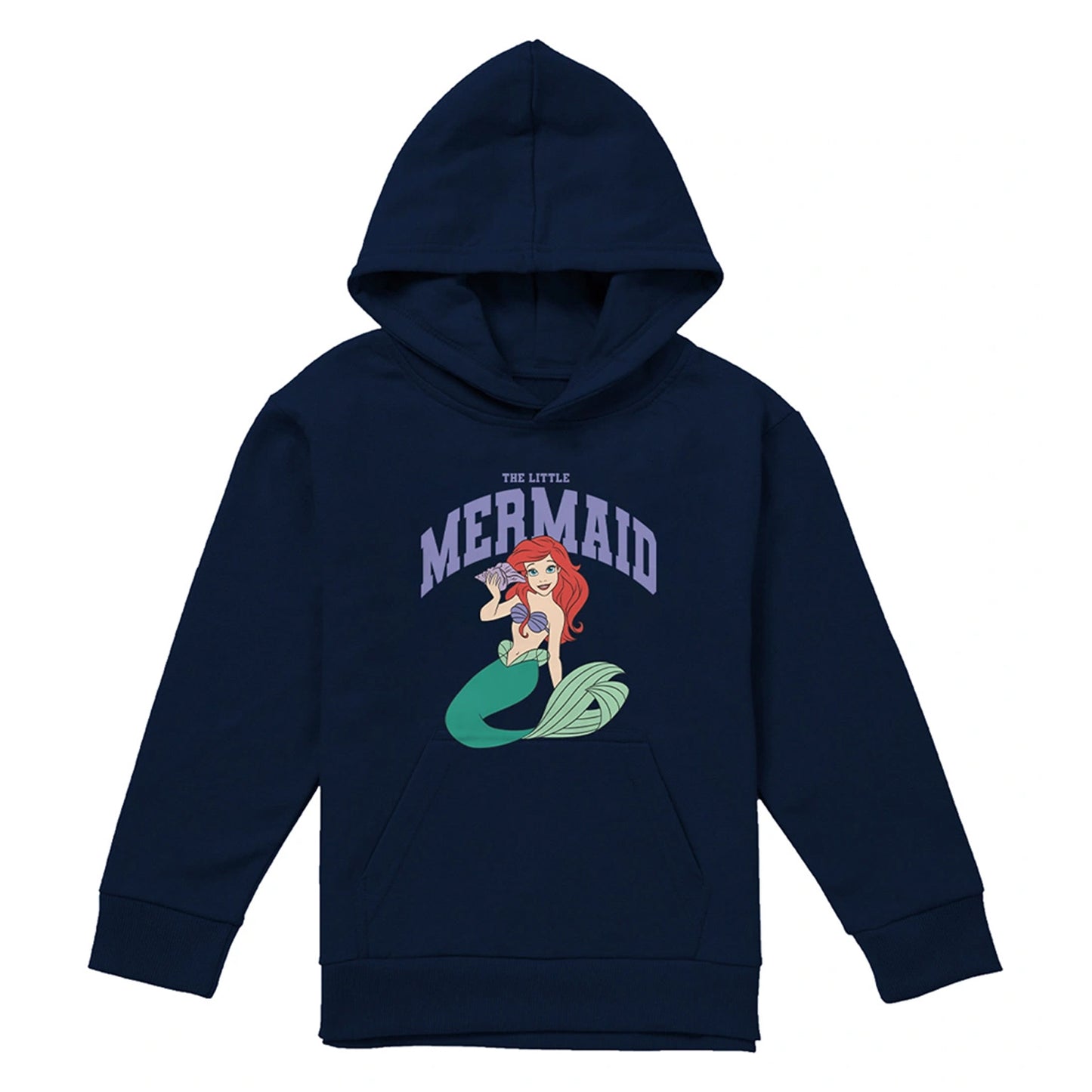 Navy - Front - The Little Mermaid Childrens-Kids Collegiate Hoodie