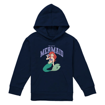Navy - Front - The Little Mermaid Childrens-Kids Collegiate Hoodie