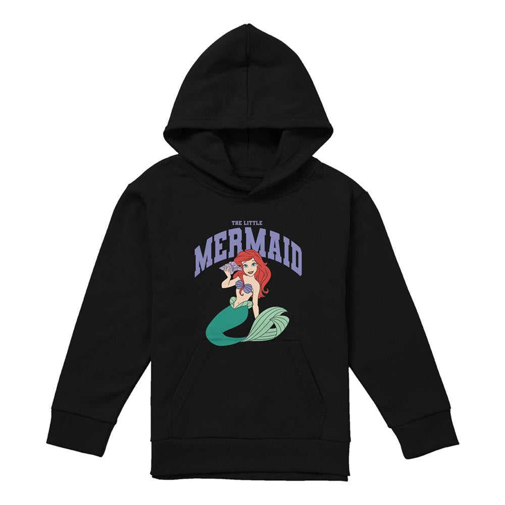 Black - Front - The Little Mermaid Childrens-Kids Collegiate Hoodie