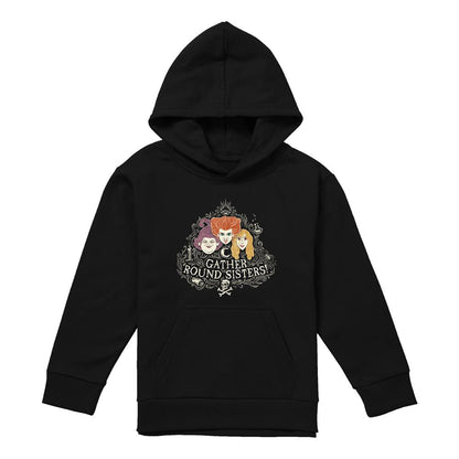 Black - Front - Hocus Pocus Childrens-Kids Gather Round Sisters Hoodie