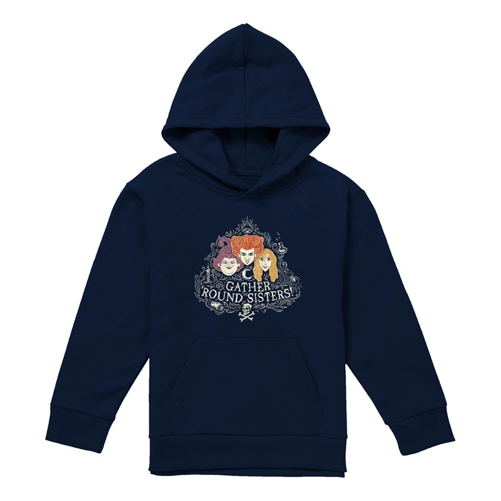 Navy - Front - Hocus Pocus Childrens-Kids Gather Round Sisters Hoodie
