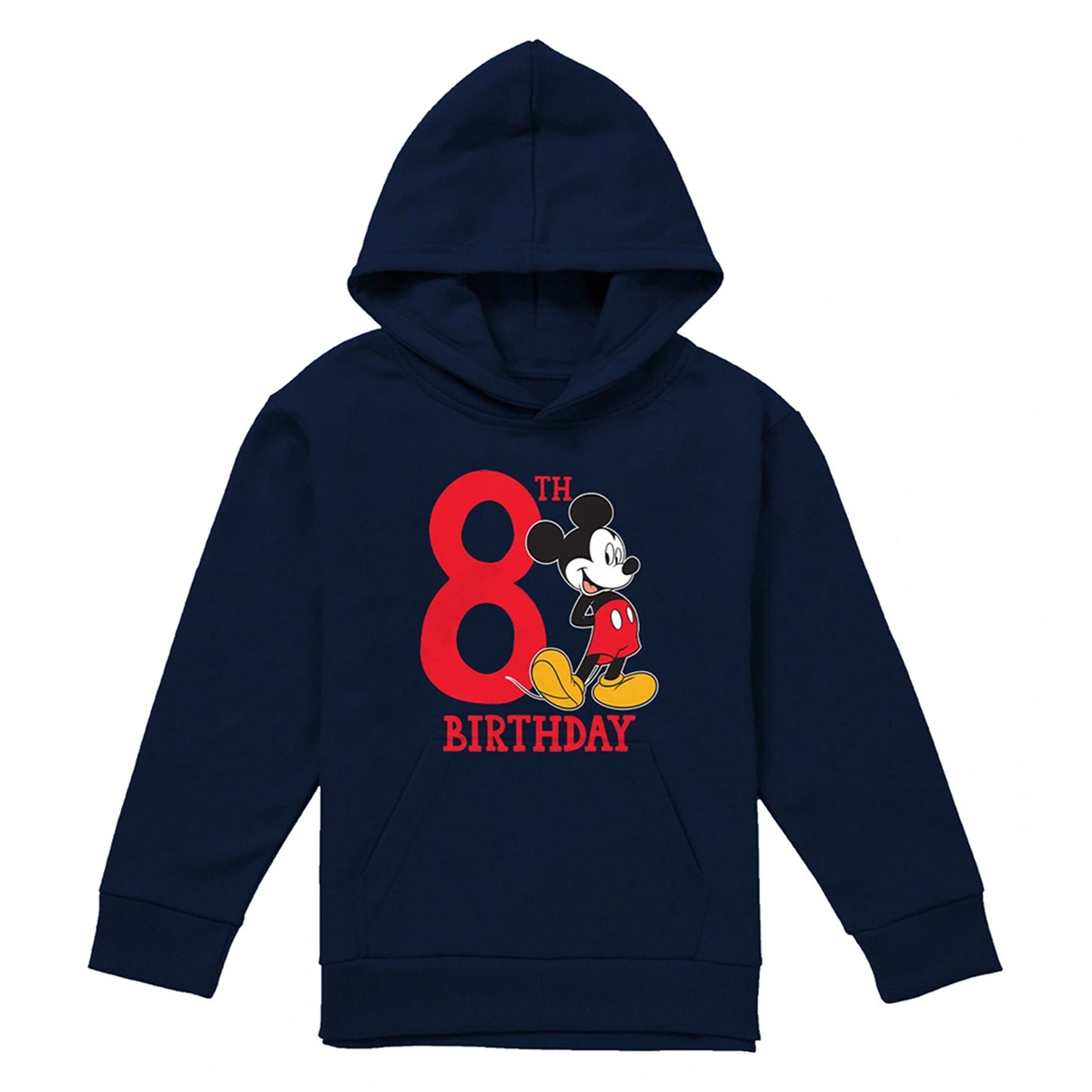 Navy - Front - Disney Childrens-Kids Mickey Mouse Shirt 8th Birthday Hoodie