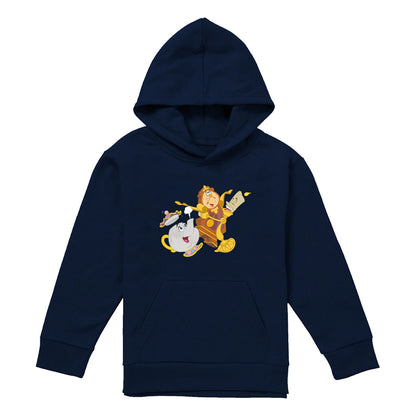 Navy - Front - Beauty And The Beast Childrens-Kids Potts Cogsworth Lumiere Hoodie