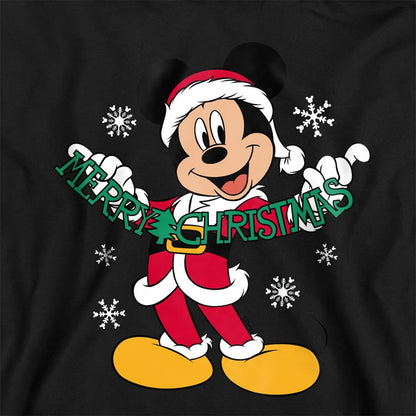 Black - Side - Disney Childrens-Kids Merry Christmas Mickey Mouse Hoodie