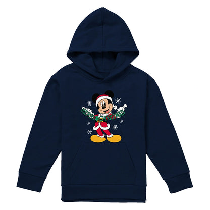 Navy - Front - Disney Childrens-Kids Merry Christmas Mickey Mouse Hoodie