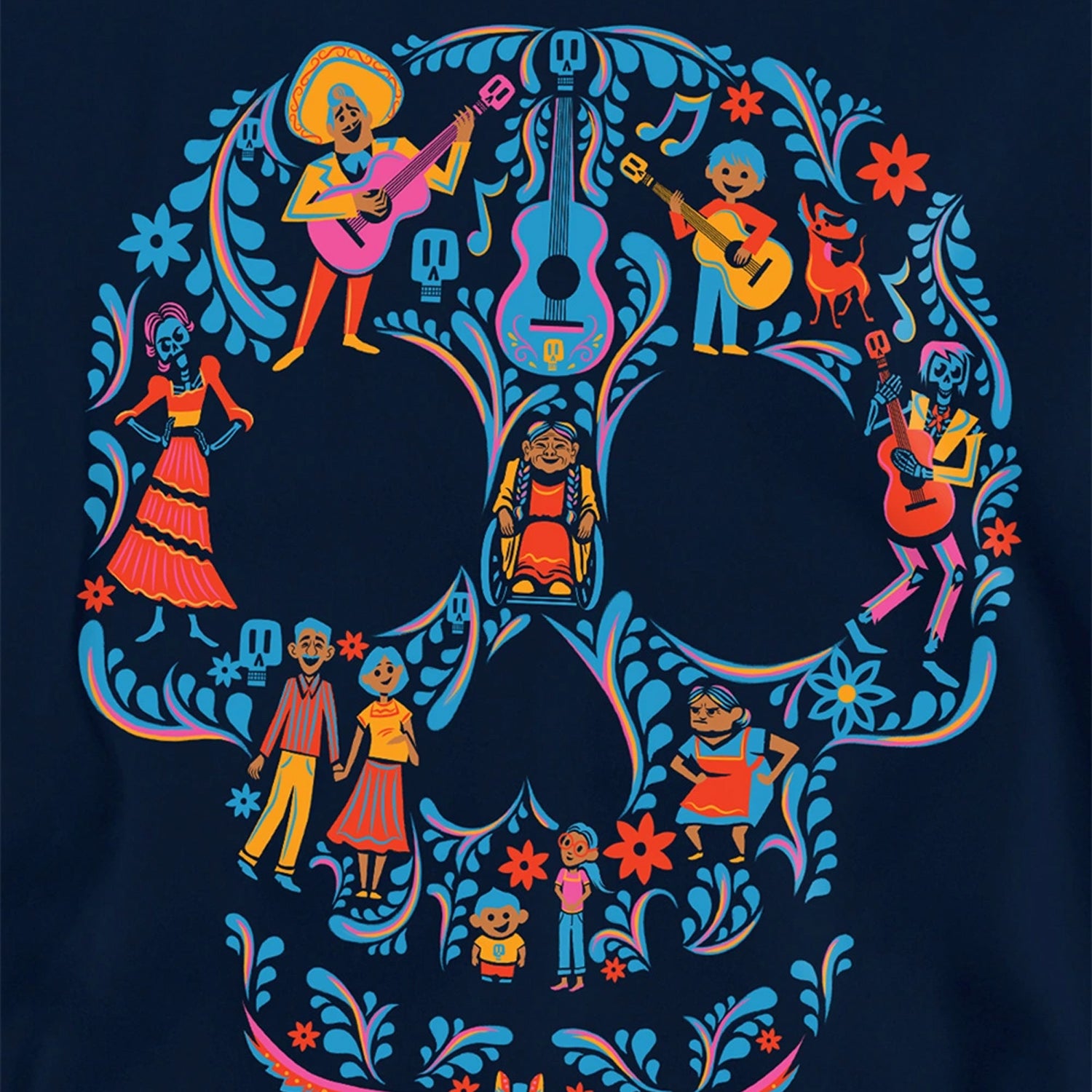 Navy - Side - Coco Childrens-Kids Day Of The Dead Skull Rivera Family Hoodie