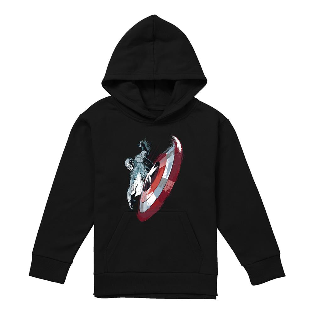 Black - Front - Captain America Childrens-Kids Shield Pull Over Hoodie