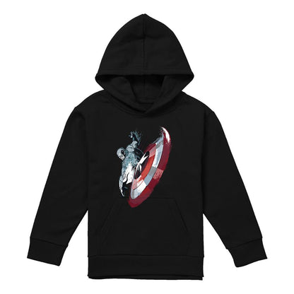 Black - Front - Captain America Childrens-Kids Shield Pull Over Hoodie