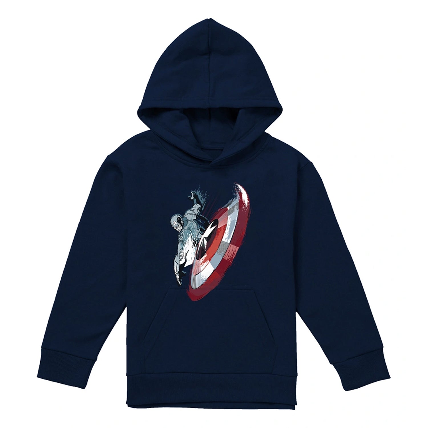 Navy - Front - Captain America Childrens-Kids Shield Pull Over Hoodie