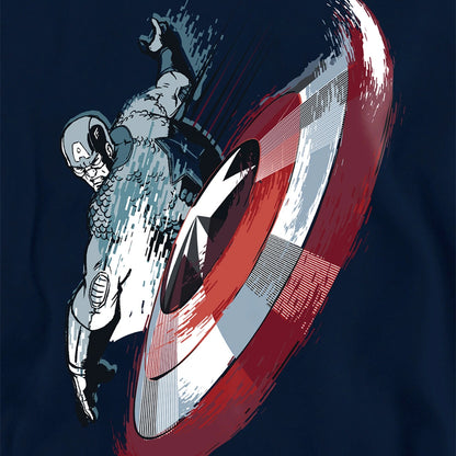 Navy - Side - Captain America Childrens-Kids Shield Pull Over Hoodie
