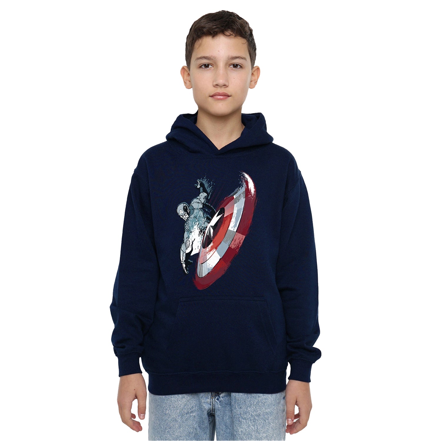 Navy - Lifestyle - Captain America Childrens-Kids Shield Pull Over Hoodie