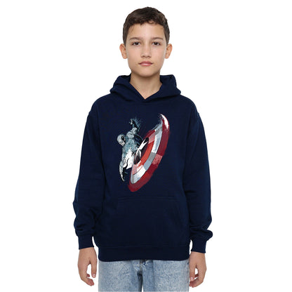 Navy - Lifestyle - Captain America Childrens-Kids Shield Pull Over Hoodie