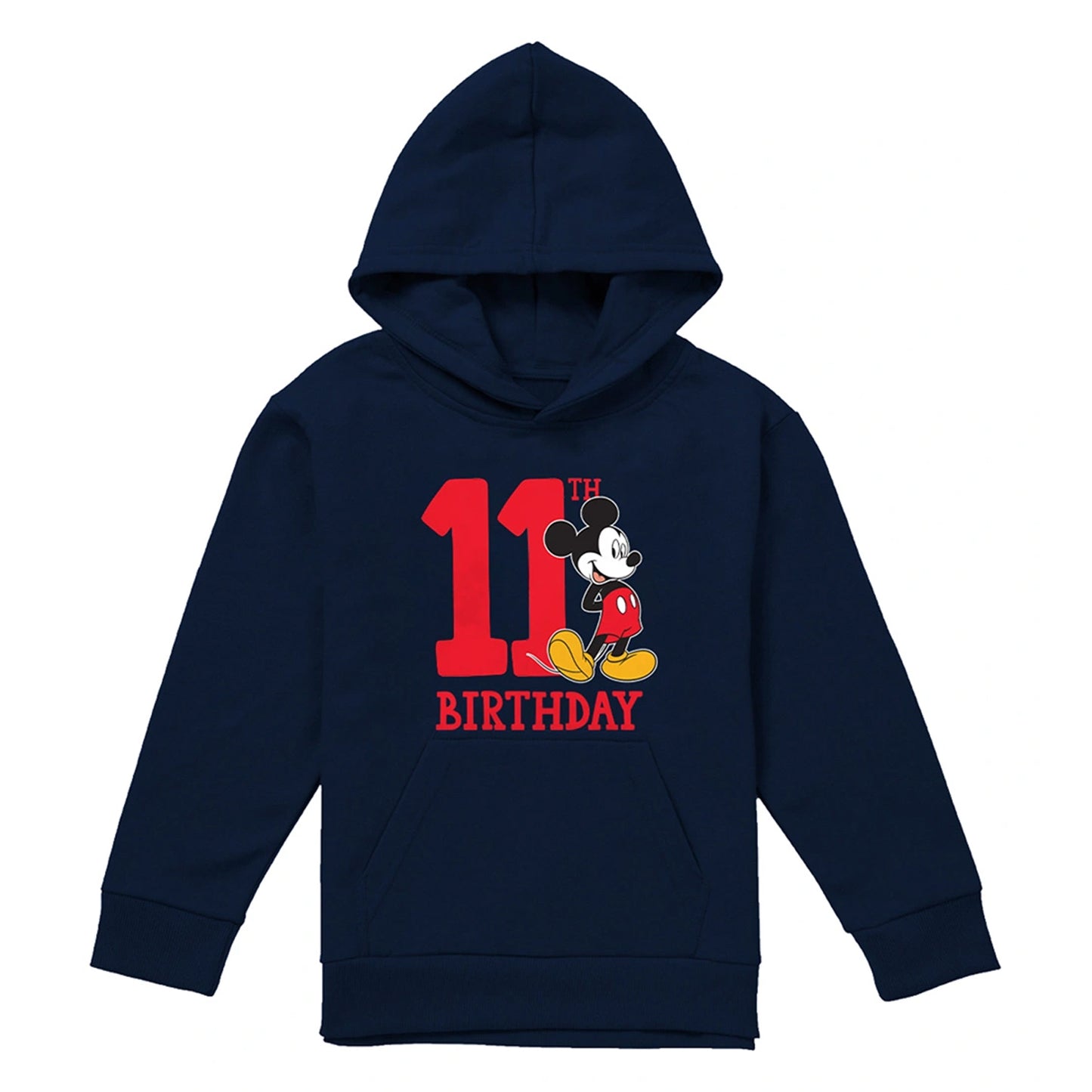 Navy - Front - Disney Childrens-Kids Mickey Mouse Shirt 11th Birthday Hoodie