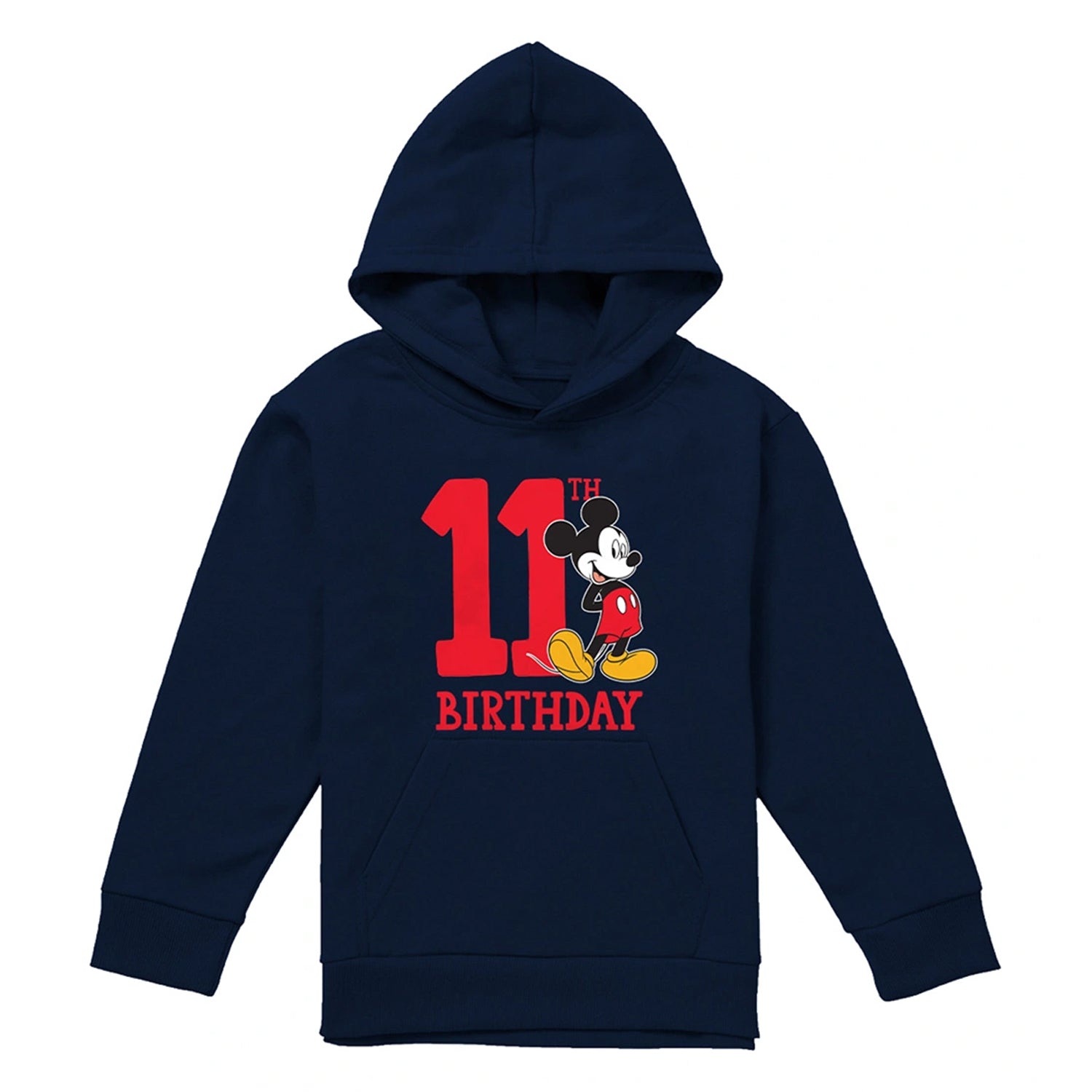 Navy - Front - Disney Childrens-Kids Mickey Mouse Shirt 11th Birthday Hoodie