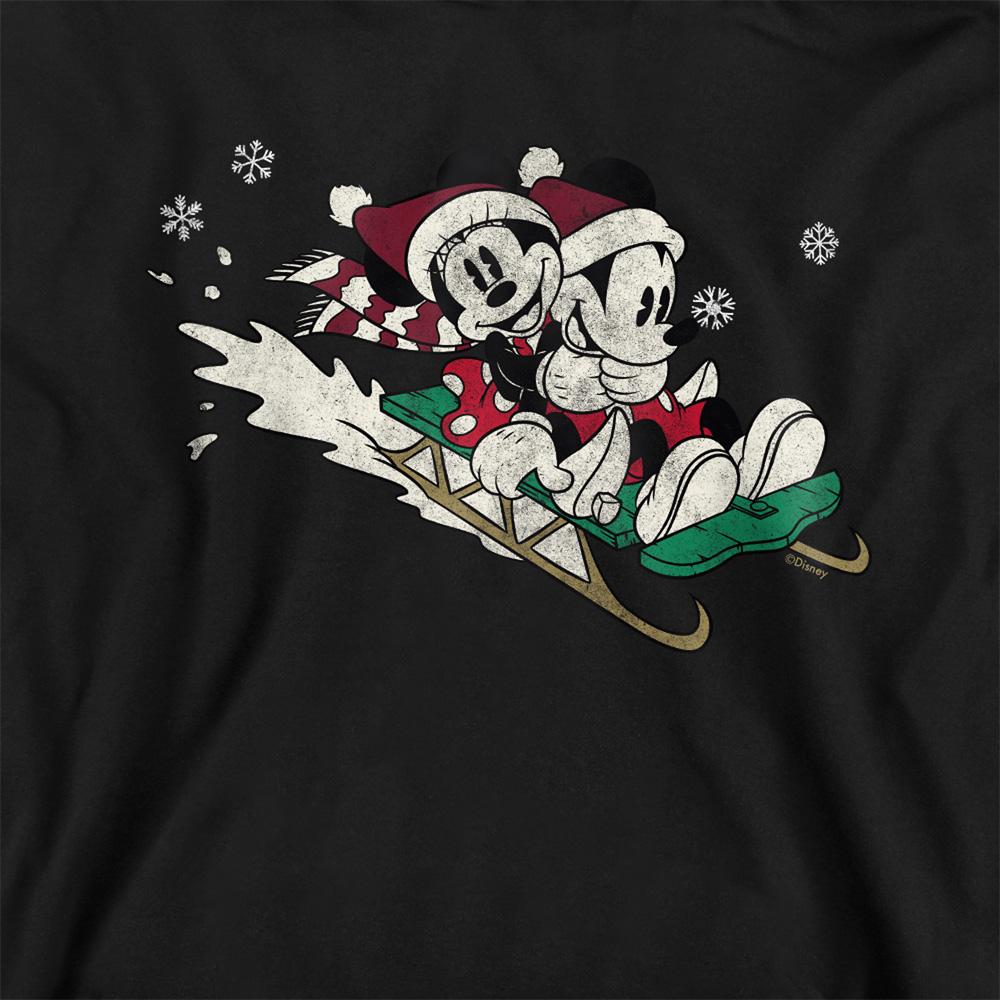 Black - Side - Disney Childrens-Kids Sledding For Christmas Mickey Mouse & Minnie Mouse Hoodie