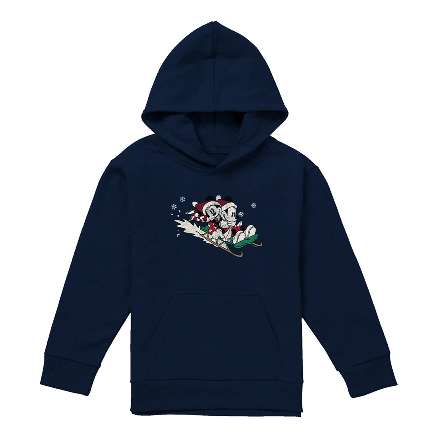 Navy - Front - Disney Childrens-Kids Sledding For Christmas Mickey Mouse & Minnie Mouse Hoodie