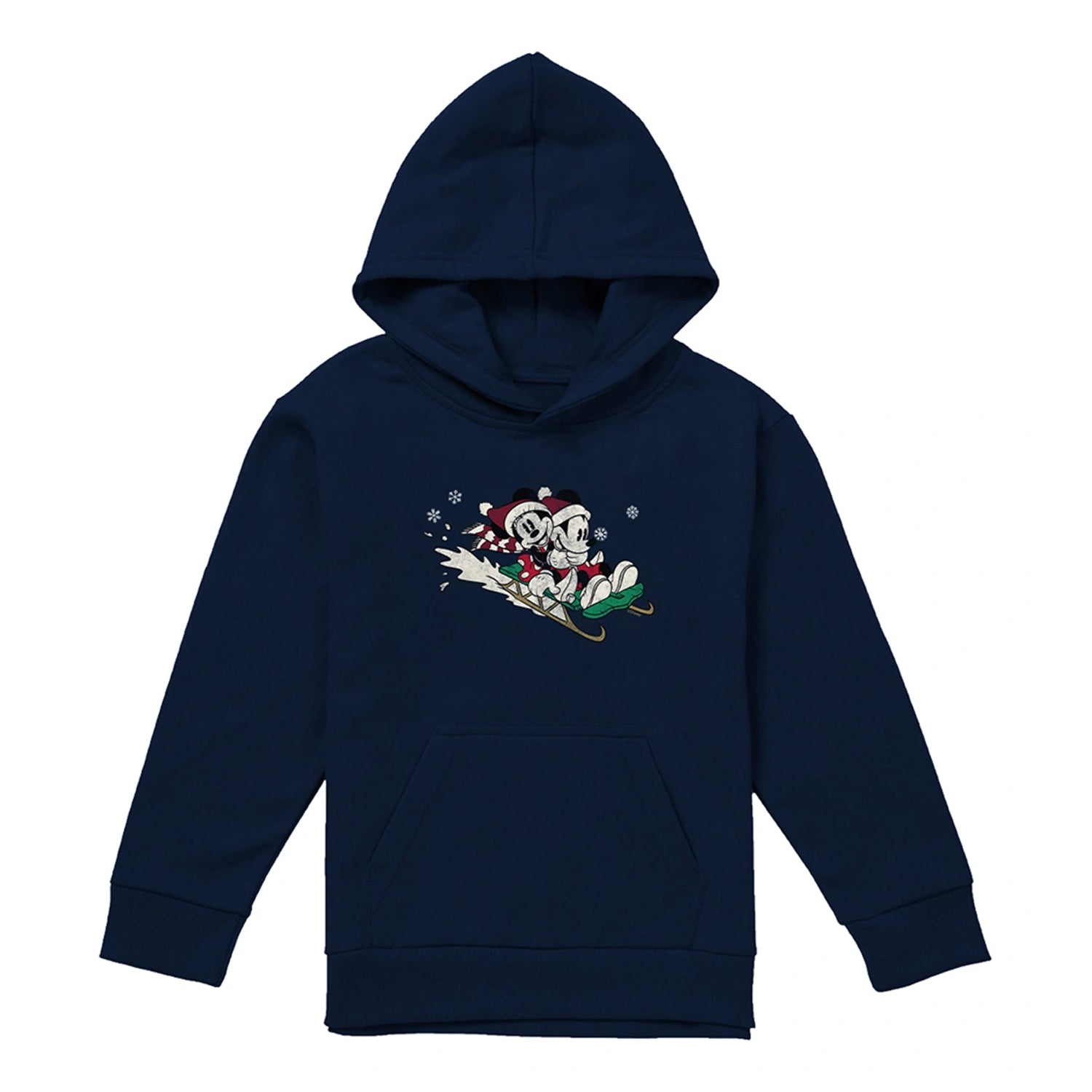 Navy - Front - Disney Childrens-Kids Sledding For Christmas Mickey Mouse & Minnie Mouse Hoodie