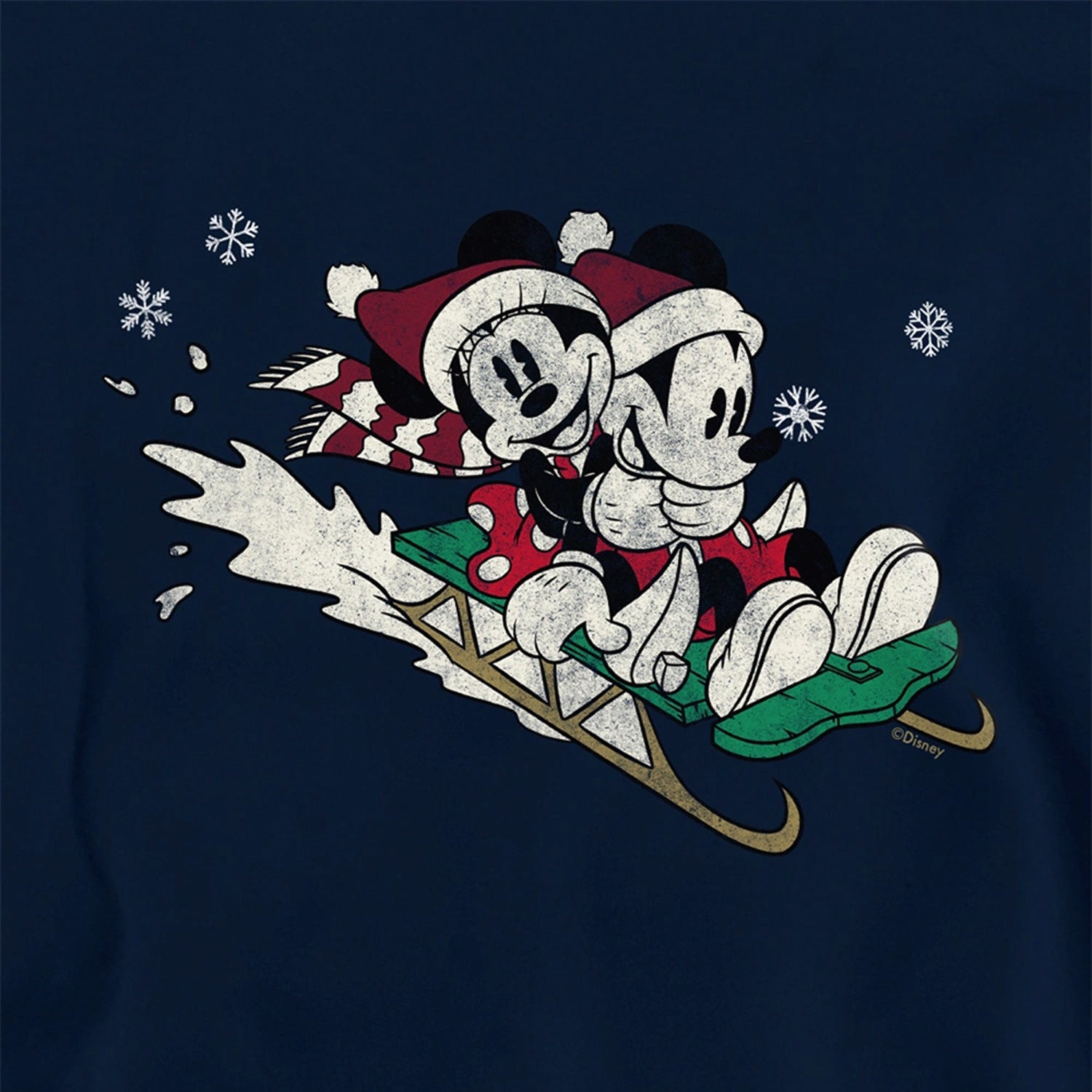 Navy - Side - Disney Childrens-Kids Sledding For Christmas Mickey Mouse & Minnie Mouse Hoodie