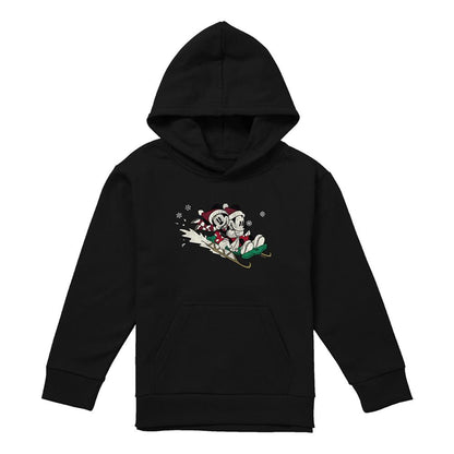 Black - Front - Disney Childrens-Kids Sledding For Christmas Mickey Mouse & Minnie Mouse Hoodie